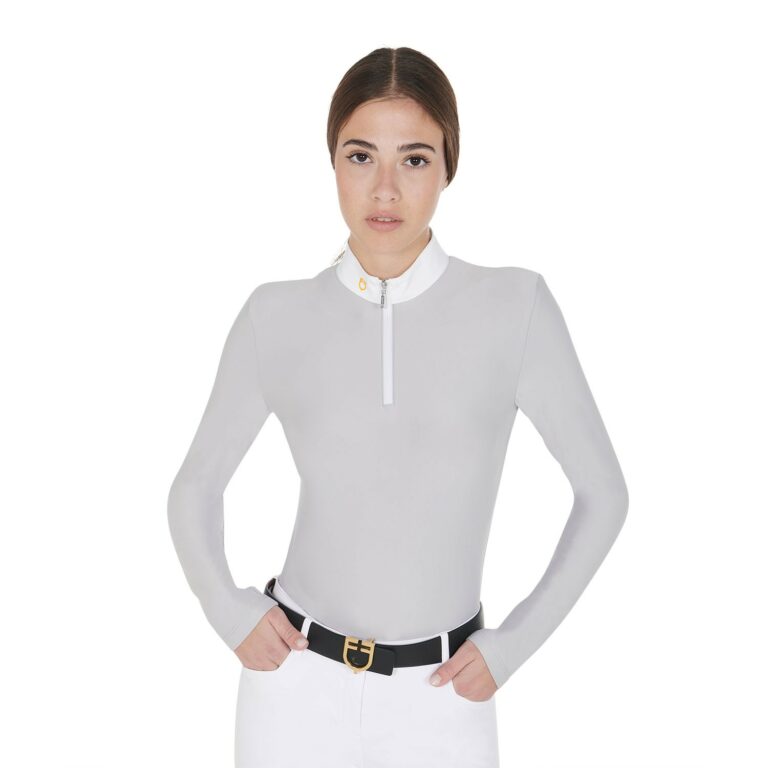 Polo donna manica lunga in tessuto tecnico felpato